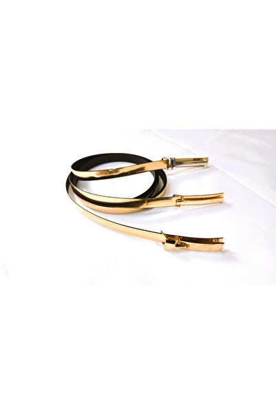 asillaksesuar ince parlak sarı şerit kemer