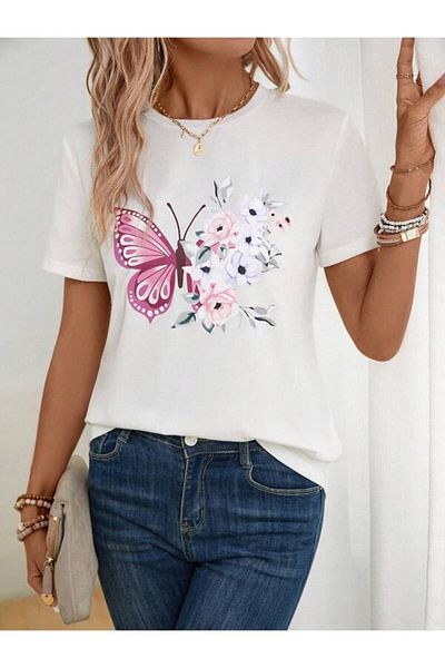 Pink Sky Women's T-shirt - Butterfly Design