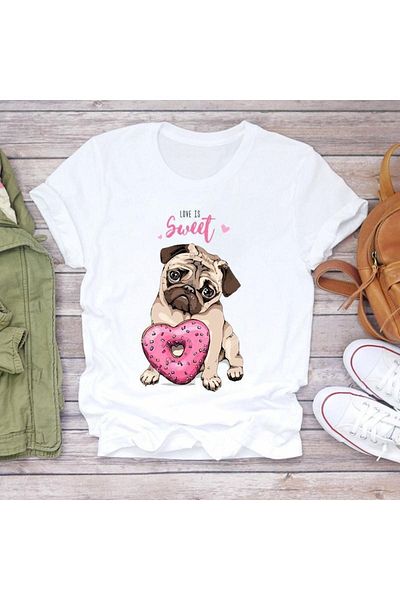 Pink Sky Μπλουζάκι με σχέδιο σκύλου Pug Plus Size