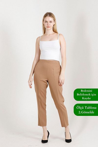 Balenbi High Waist 1005 Model Lycra Camel Women's Trousers - Carrot Leg