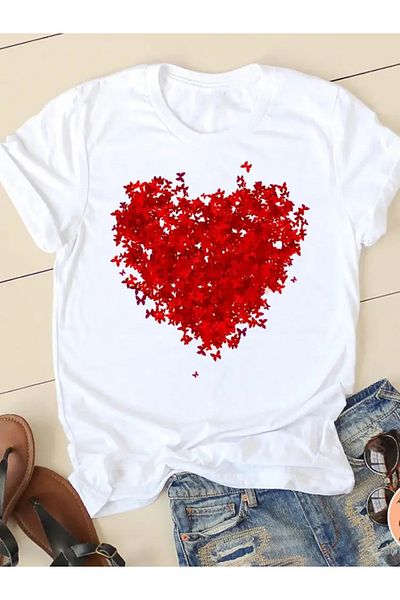 Pink Sky Spring Fashion Women's T-shirt - Summer Print, Heart Graphic