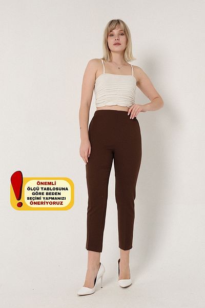 Mogi Butik 3001 Brown Carrot Leg High Waist Woven Women's Trousers