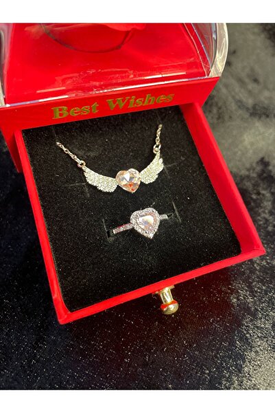 Çelik Gül Kutulu Özel Kolye Yüzük Set