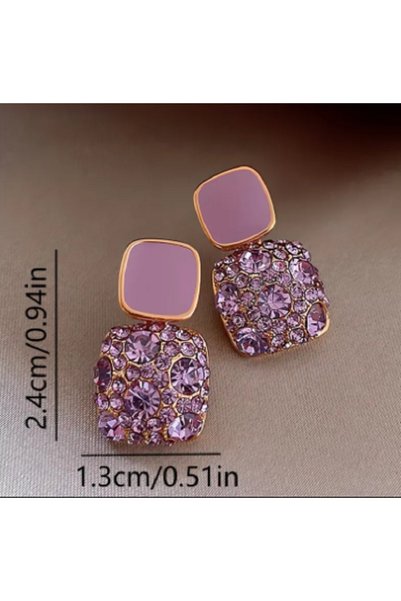 TAKINTI AKSESUAR Purple Square Shaped Shiny Earrings