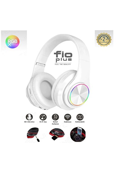 FİOPLUS Bluetooth Kulaklık Kablosuz Kulaküstü Işıklı Katlanabilir Mikrofonlu ...