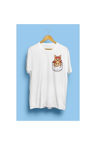 Pink Sky Unisex T-Shirt - Σχέδιο τσέπης σκύλου και εμπριμέ