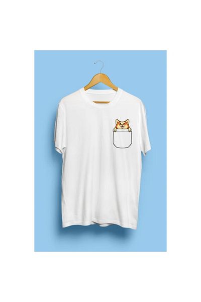 Pink Sky Unisex T-Shirt - Σχέδιο τσέπης σκύλου και εμπριμέ