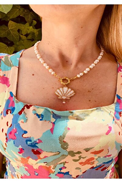 elamindunyasi Miyuki Örme Deniz Kabuğu, Dorika Boncuk Geçişli Doğal Inci Kolye