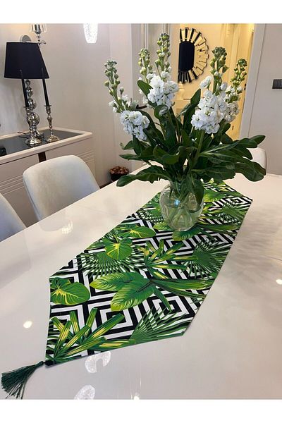 Ayd Home Green Black Baklava Pattern Runner Tableware Ranir Ramadan Ramadan Mubarek Presentation 43x135 Dowry