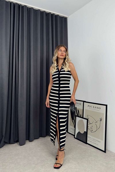 Sue Store Tricotaj Spate Decoltat Rochie Camasa Alb-Negru - Lycra