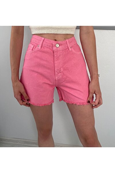Niceboutique Yüksek Bel Kısa Kot Şort Pembe
