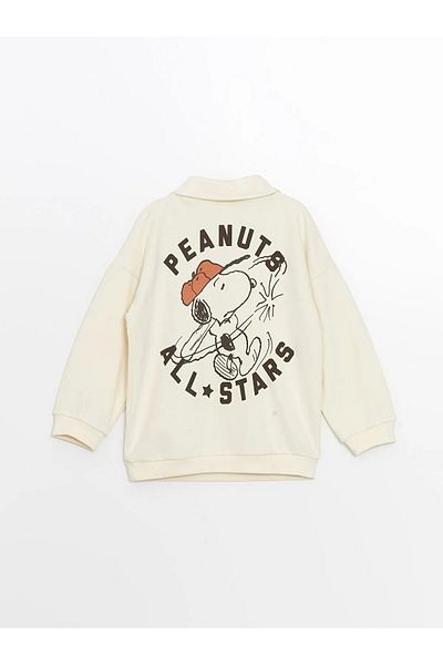 LC Waikiki Light Beige Polo Collar Long Sleeve Snoopy Printed Sweatshirt for Baby Boy