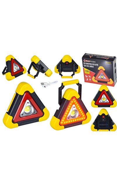 Gold Police Güneş Panelli Solarlı Şarjlı Üçgen Işıklı Trafik Reflektör Fener