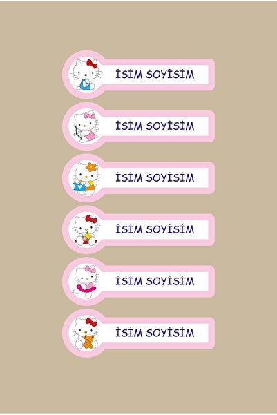 cabuk baskı 210 Adet Hello Kitty Okul Etiketi Kalem Etiketi Defter Etiketi Kitap Etiketi Kişiye Özel İsim