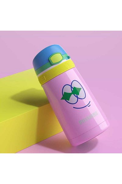 Uzspace Shamobo Pink 350 Ml Children's Flask with Stainless Steel Straw Vagonlife