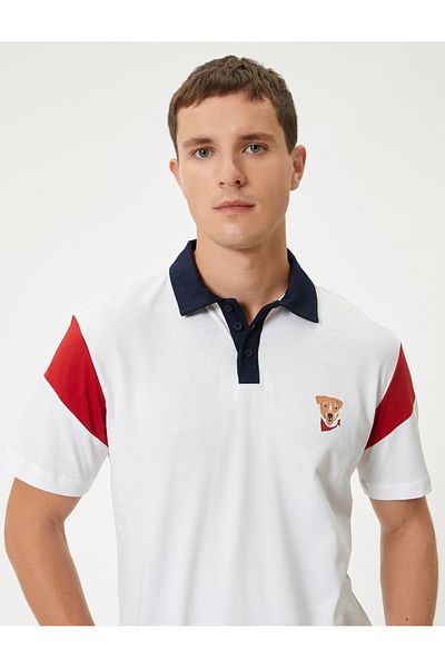 Koton Bavlnené tričko Polo s golierom – zvieracia potlač, krátky rukáv a pásik