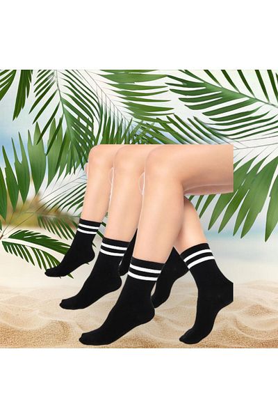 Bambu Premium Unisex Tennis College Striped Socks - Black and White, 3 Pairs