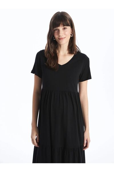 LC Waikiki LCWAIKIKI Maternity V Yaka Düz Kısa Kollu Hamile Elbise