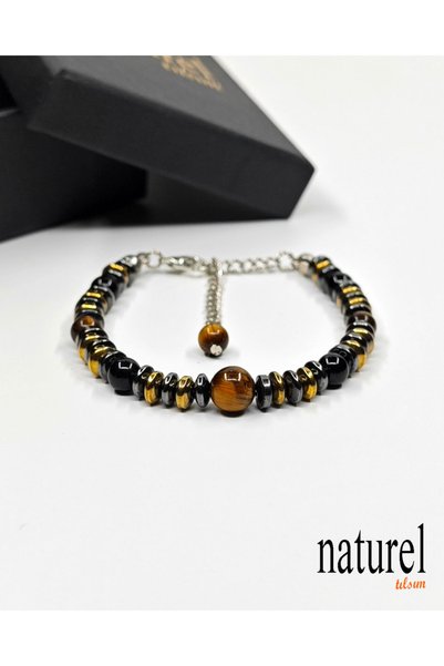 Naturel Tılsım Kaplan Gözü - Oniks - Hematit 6mm Unisex Bileklik