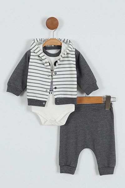 VEGAMOD Boy Newborn Car Embroidered Razene Embroidered Stripes Triple Set