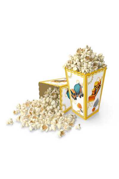 PARTİ AŞKI Construction Themed Corn Box - 8 Popcorn Boxes 8*11.5 cm