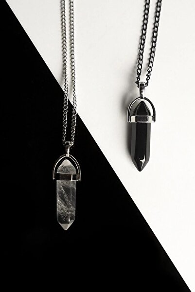 CAXBERN Kristal Kuvars-oniks Doğal Taş Çivi Çift Arkadaşlık Kolyesi (2 ADET)