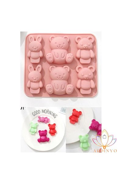 Ardinyo 3D Cute Silicone Ice MolD with 6 Animals Cartoons - bear ShapeD Cocktail Ice MolD
