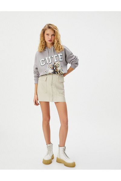 Koton Cat Printed Hooded Sweatshirt Long Sleeve Cotton Blended Relaxed Fit