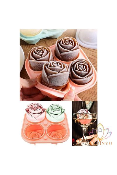 Ardinyo 4-Piece Rose Shaped Cute Silicone Ice Balls - 3 Dimensional Cocktail Ice Rose
