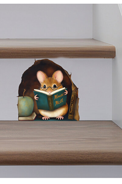 Sim Tasarım Gözlüklü Kitap Sever Fare Koridor Cam Priz Ev Dekorasyon Sticker