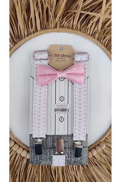 Monkabox Pink Polka Dot Suspender Bow Tie Set 2-9 Years