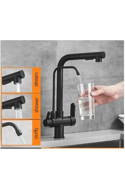 OEM New Design Black Fountain Kitchen Sink Faucet - Dual Flow, Water Purification Outlet, 7 Years Warranty