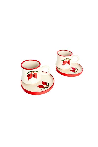 Gezdikçe Bilelim Pomegranate Patterned Set of 2 - Handmade Sweater and Ceramic Coffee Cup