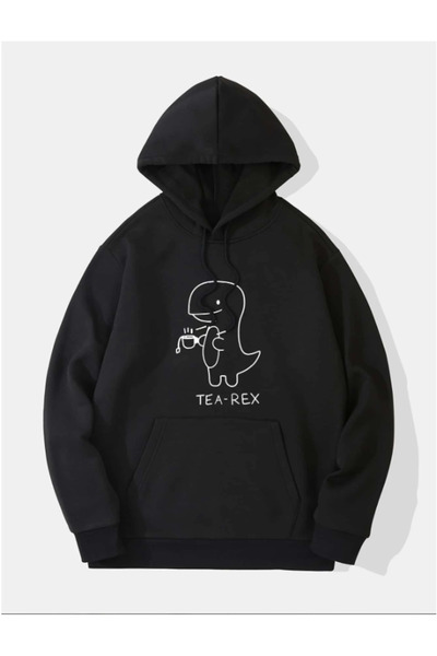 AEMİ Tea-Rex Štampano Unisex crna Oversize kroj Sa kapuljačom majica
