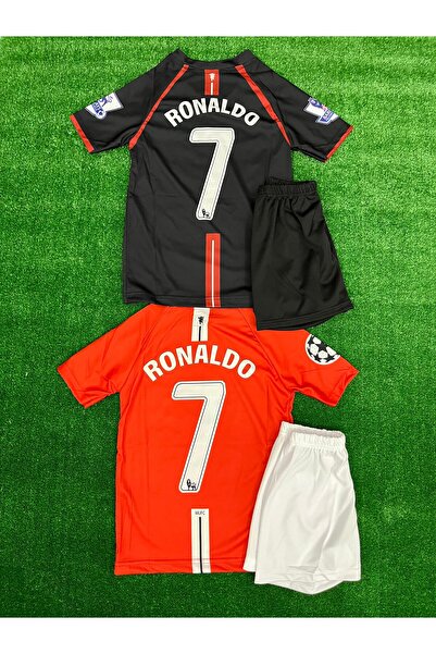 JANJON STAR مجموعة مزدوجة باللونين الأحمر والأسود لموسم 2008 من كريستيانو رونالدو - مجموعة شورت جيرسي للأطفال من Manchesterunited