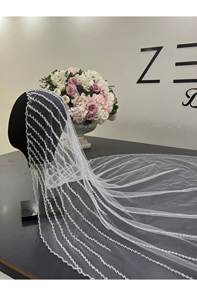 ZEN DUVAK Gelin Duvağı Kırık Beyaz Nakışlı Kasnak Duvak