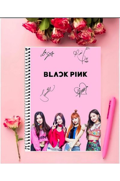 animeandyourworld Black Pink Notebook 1 Piece Special Design A4 Size Ringed Unlined Notebook 21*29 Cm