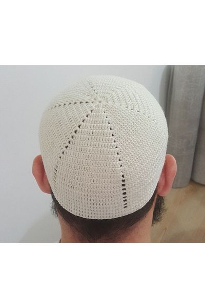 morlalem m Skullcap من الصوف باللون الأبيض الفاتح - مصنوع يدويًا ونسيج صلاة مائة بالمائة باللون الأبيض الفاتح