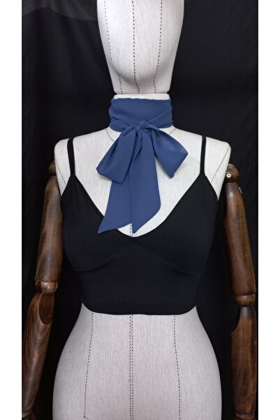 es moda shop Luda 150*3 Light Navy Chiffon Scarf - Necklace Scarf