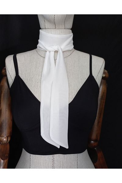 es moda shop Luda Multifunctional Chiffon Kerchief Scarf Neck Tie 150*3 White
