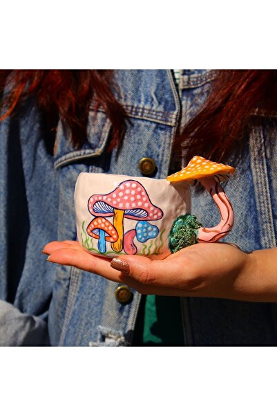 Lily & Loly Ceramics كوب سيراميك "ماجيك موشورز" منقوش بالفطر الملون - كوب 200 مل، مصنوع يدويًا