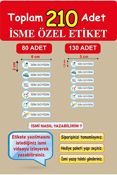 cabuk baskı 210 Adet Isimli Okul Etiketi Kalem Defter Etiketi Özel Isim Yazılabilen Etiket