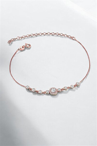 jelux silver Gümüş 925 Ayar Göbek Zirkon Taşlı Su Yolu Rose Bileklik