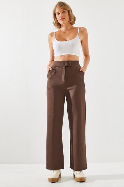 Bianco Lucci Ψηλόμεσο Lycra Γυναικείο Παντελόνι Palazzo - Velcro Scuba 60251768
