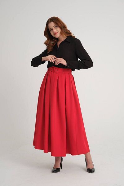 SIMO CLUB Flared Pleated Coated - Women's Belted Skirt