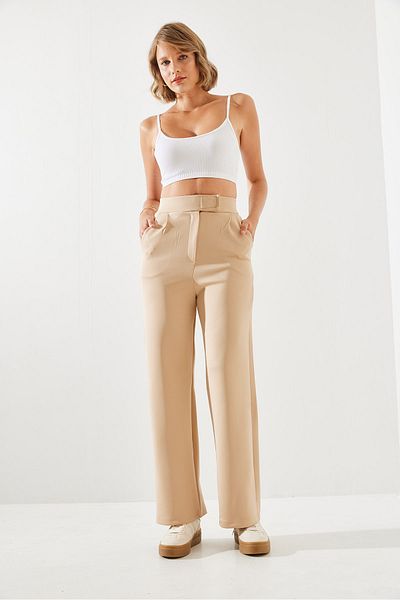 Bianco Lucci Ψηλόμεσο Lycra Γυναικείο Παντελόνι Palazzo - Velcro Scuba 60251768