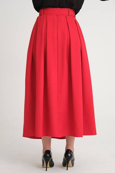 SIMO CLUB Flared Pleated Coated - Women's Belted Skirt
