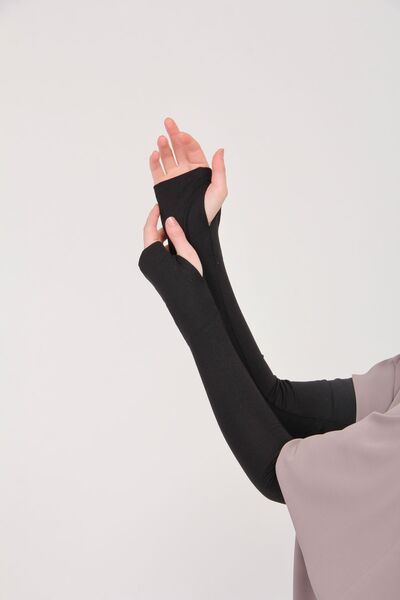 manolyaşal islamic hijab Parmak Geçmeli 45cm Likralı Penye Kolluk 1 Çift Siyah