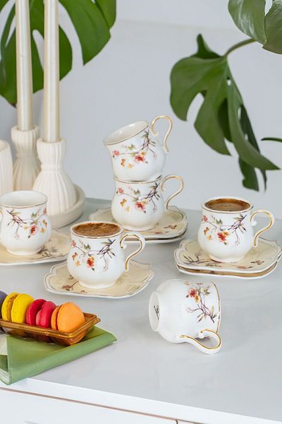 Kosova Zjn-001/2 Flower Gold Gilt Turkish Coffee Cup Set for 6 People