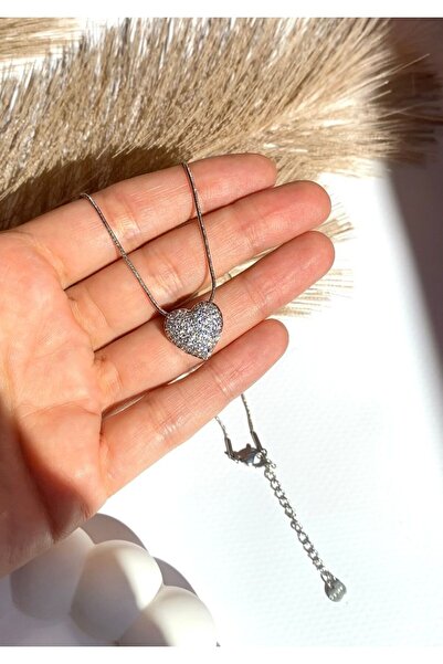 JustGAF قلادة من الفولاذ 316L مع شكل قلب من حجر الزركون الفضي/الفضي